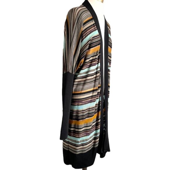 Vintage Missoni Colourful Striped Wool Blend Open Duster Cardigan - 14/L-XL 🇮🇹 - Picture 4 of 12